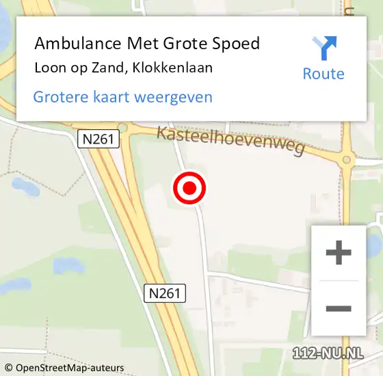 Locatie op kaart van de 112 melding: Ambulance Met Grote Spoed Naar Loon op Zand, Klokkenlaan op 15 september 2019 16:12