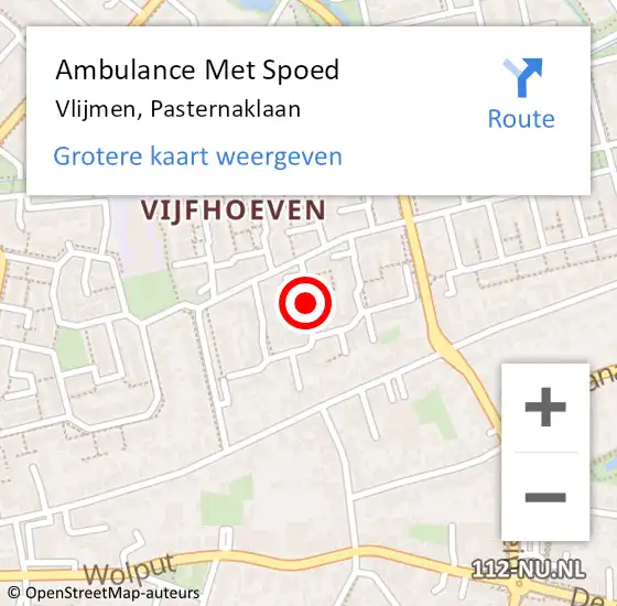Locatie op kaart van de 112 melding: Ambulance Met Spoed Naar Vlijmen, Pasternaklaan op 15 september 2019 16:16