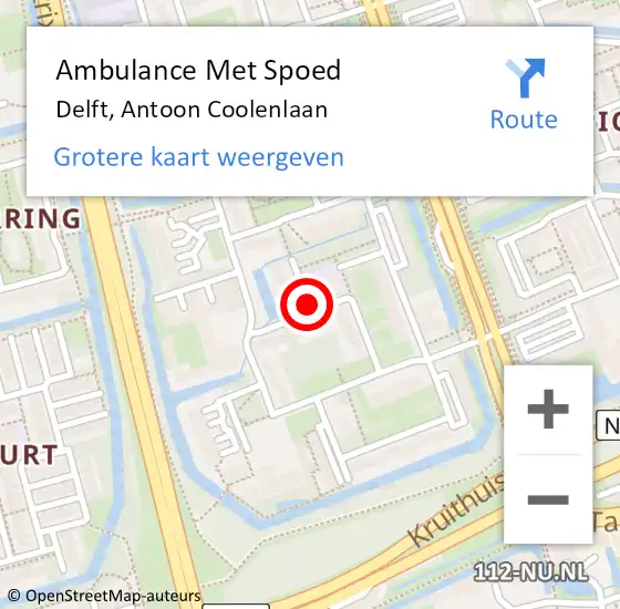 Locatie op kaart van de 112 melding: Ambulance Met Spoed Naar Delft, Antoon Coolenlaan op 15 september 2019 16:39