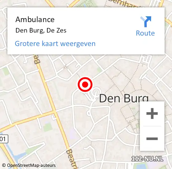 Locatie op kaart van de 112 melding: Ambulance Den Burg, De Zes op 15 september 2019 17:55