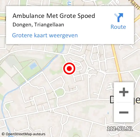 Locatie op kaart van de 112 melding: Ambulance Met Grote Spoed Naar Dongen, Triangellaan op 15 september 2019 18:04