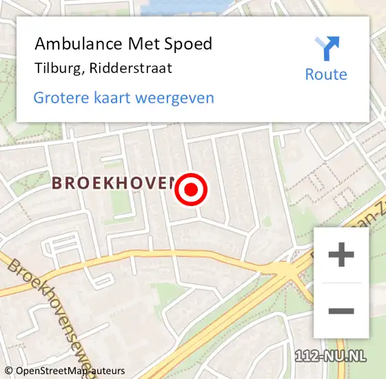 Locatie op kaart van de 112 melding: Ambulance Met Spoed Naar Tilburg, Ridderstraat op 15 september 2019 18:42