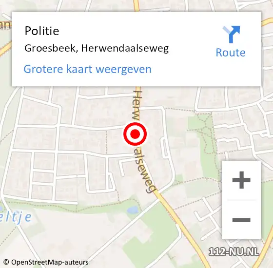 Locatie op kaart van de 112 melding: Politie Groesbeek, Herwendaalseweg op 15 september 2019 21:13