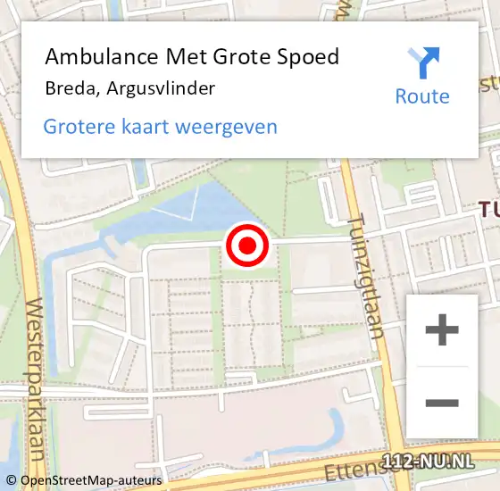 Locatie op kaart van de 112 melding: Ambulance Met Grote Spoed Naar Breda, Argusvlinder op 15 september 2019 21:14