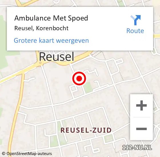 Locatie op kaart van de 112 melding: Ambulance Met Spoed Naar Reusel, Korenbocht op 15 september 2019 21:59