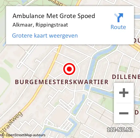 Locatie op kaart van de 112 melding: Ambulance Met Grote Spoed Naar Alkmaar, Rippingstraat op 15 september 2019 22:45