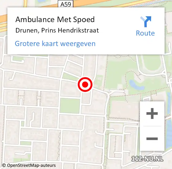 Locatie op kaart van de 112 melding: Ambulance Met Spoed Naar Drunen, Prins Hendrikstraat op 15 september 2019 23:01