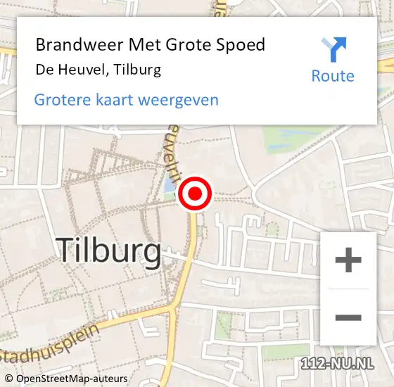 Locatie op kaart van de 112 melding: Brandweer Met Grote Spoed Naar De Heuvel, Tilburg op 15 september 2019 23:02