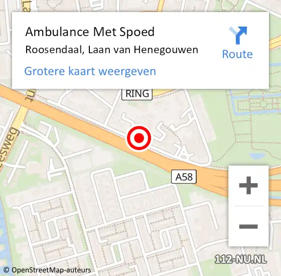 Locatie op kaart van de 112 melding: Ambulance Met Spoed Naar Roosendaal, Laan van Henegouwen op 16 september 2019 01:11