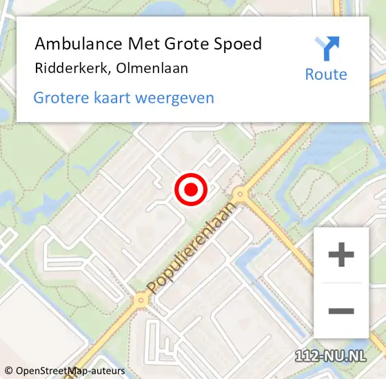Locatie op kaart van de 112 melding: Ambulance Met Grote Spoed Naar Ridderkerk, Olmenlaan op 16 september 2019 01:51