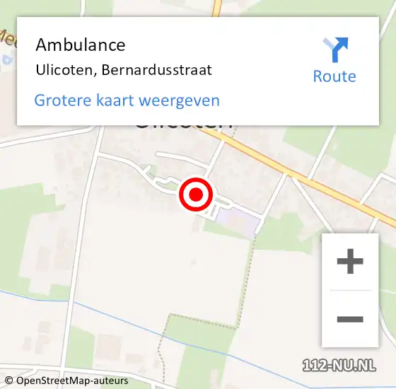 Locatie op kaart van de 112 melding: Ambulance Ulicoten, Bernardusstraat op 16 september 2019 08:48