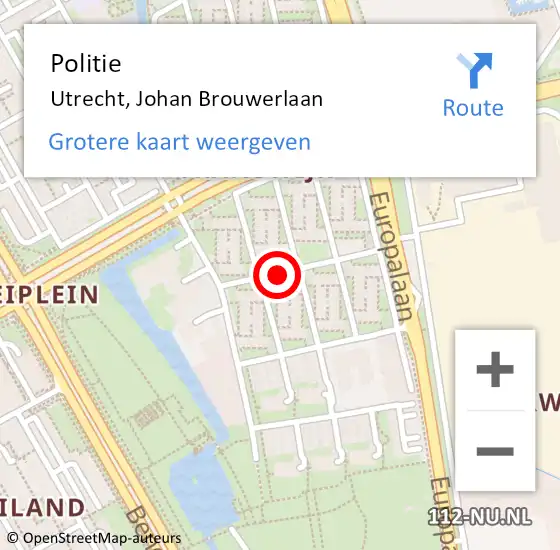 Locatie op kaart van de 112 melding: Politie Utrecht, Johan Brouwerlaan op 16 september 2019 08:57