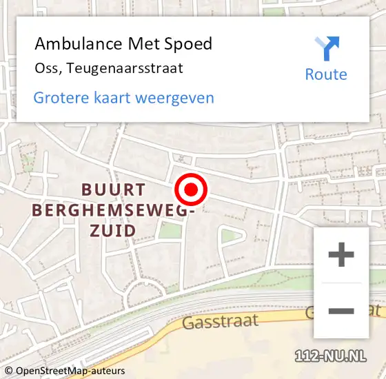 Locatie op kaart van de 112 melding: Ambulance Met Spoed Naar Oss, Teugenaarsstraat op 16 september 2019 09:08