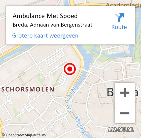 Locatie op kaart van de 112 melding: Ambulance Met Spoed Naar Breda, Adriaan van Bergenstraat op 16 september 2019 10:09