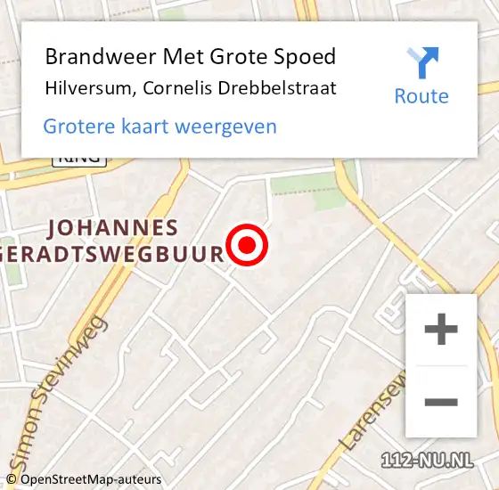 Locatie op kaart van de 112 melding: Brandweer Met Grote Spoed Naar Hilversum, Cornelis Drebbelstraat op 16 september 2019 10:21