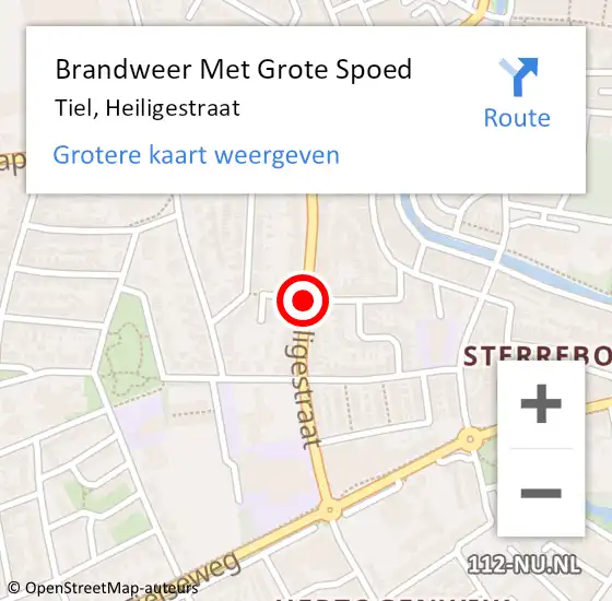Locatie op kaart van de 112 melding: Brandweer Met Grote Spoed Naar Tiel, Heiligestraat op 16 september 2019 10:30