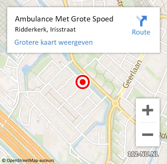 Locatie op kaart van de 112 melding: Ambulance Met Grote Spoed Naar Ridderkerk, Irisstraat op 16 september 2019 11:00