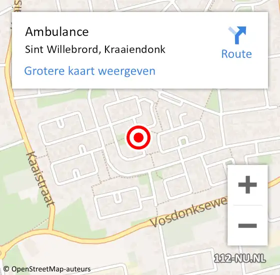 Locatie op kaart van de 112 melding: Ambulance Sint Willebrord, Kraaiendonk op 16 september 2019 11:03