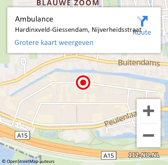 Locatie op kaart van de 112 melding: Ambulance Hardinxveld-Giessendam, Nijverheidsstraat op 16 september 2019 11:03