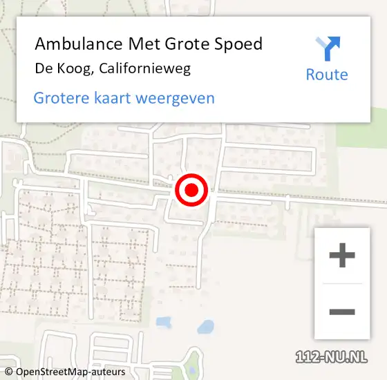 Locatie op kaart van de 112 melding: Ambulance Met Grote Spoed Naar De Koog, Californieweg op 16 september 2019 11:23