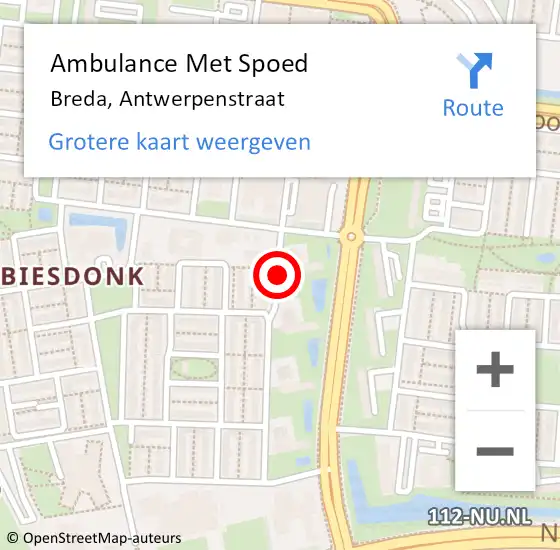 Locatie op kaart van de 112 melding: Ambulance Met Spoed Naar Breda, Antwerpenstraat op 16 september 2019 12:20