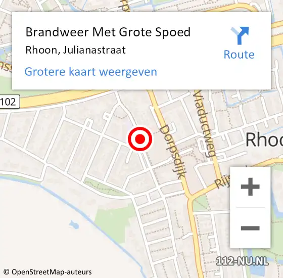 Locatie op kaart van de 112 melding: Brandweer Met Grote Spoed Naar Rhoon, Julianastraat op 16 september 2019 13:08