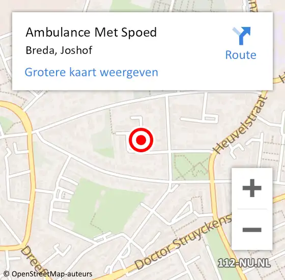 Locatie op kaart van de 112 melding: Ambulance Met Spoed Naar Breda, Joshof op 16 september 2019 13:13