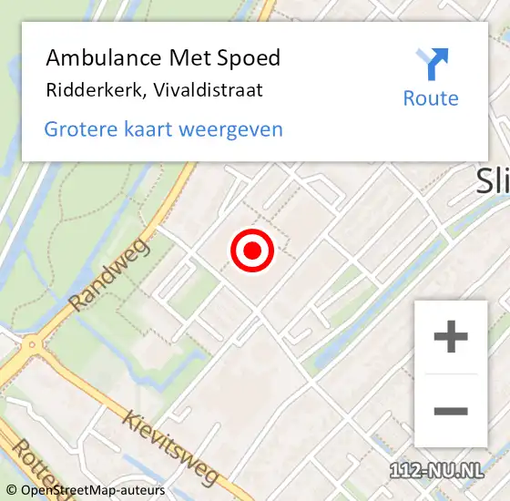 Locatie op kaart van de 112 melding: Ambulance Met Spoed Naar Ridderkerk, Vivaldistraat op 16 september 2019 13:20