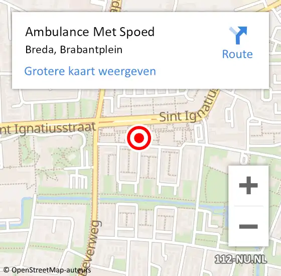 Locatie op kaart van de 112 melding: Ambulance Met Spoed Naar Breda, Brabantplein op 16 september 2019 14:24