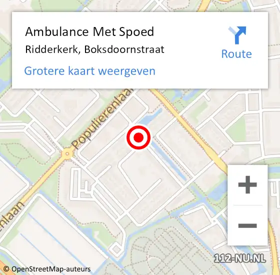Locatie op kaart van de 112 melding: Ambulance Met Spoed Naar Ridderkerk, Boksdoornstraat op 16 september 2019 14:29