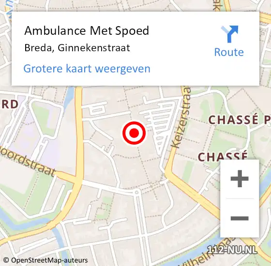 Locatie op kaart van de 112 melding: Ambulance Met Spoed Naar Breda, Ginnekenstraat op 16 september 2019 14:32