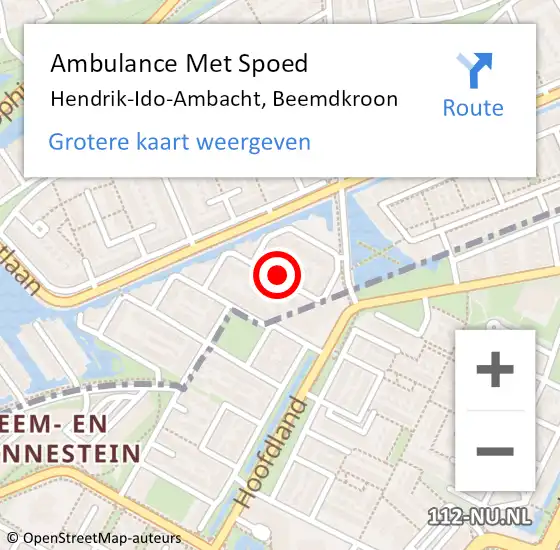 Locatie op kaart van de 112 melding: Ambulance Met Spoed Naar Hendrik-Ido-Ambacht, Beemdkroon op 16 september 2019 14:53