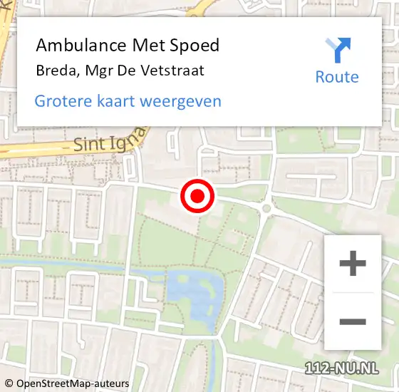 Locatie op kaart van de 112 melding: Ambulance Met Spoed Naar Breda, Mgr De Vetstraat op 16 september 2019 15:14