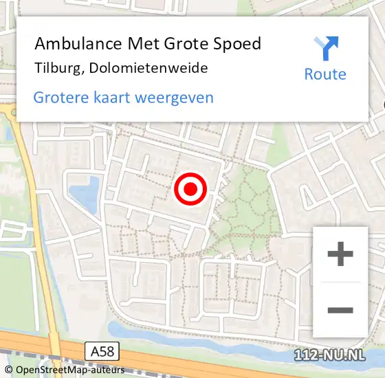 Locatie op kaart van de 112 melding: Ambulance Met Grote Spoed Naar Tilburg, Dolomietenweide op 16 september 2019 16:01