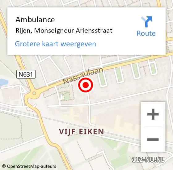 Locatie op kaart van de 112 melding: Ambulance Rijen, Monseigneur Ariensstraat op 16 september 2019 16:28