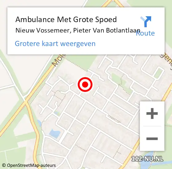 Locatie op kaart van de 112 melding: Ambulance Met Grote Spoed Naar Nieuw Vossemeer, Pieter Van Botlantlaan op 14 april 2014 03:47