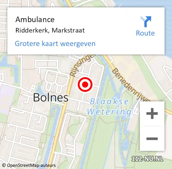 Locatie op kaart van de 112 melding: Ambulance Ridderkerk, Markstraat op 16 september 2019 16:51