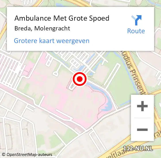 Locatie op kaart van de 112 melding: Ambulance Met Grote Spoed Naar Breda, Molengracht op 16 september 2019 16:55