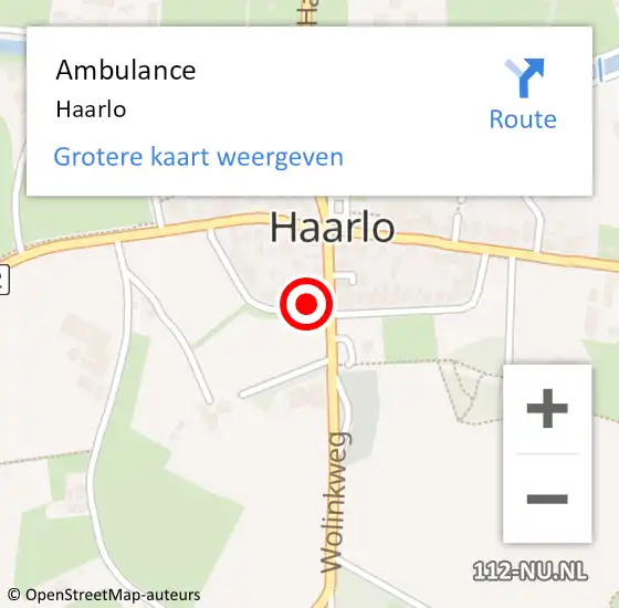 Locatie op kaart van de 112 melding: Ambulance Haarlo op 16 september 2019 17:03