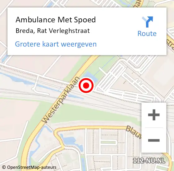 Locatie op kaart van de 112 melding: Ambulance Met Spoed Naar Breda, Rat Verleghstraat op 16 september 2019 17:28