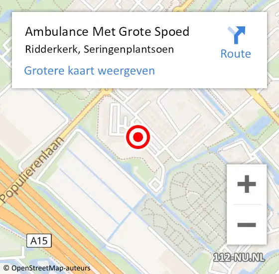 Locatie op kaart van de 112 melding: Ambulance Met Grote Spoed Naar Ridderkerk, Seringenplantsoen op 16 september 2019 17:29