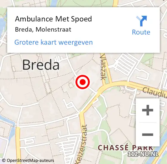 Locatie op kaart van de 112 melding: Ambulance Met Spoed Naar Breda, Molenstraat op 16 september 2019 17:48