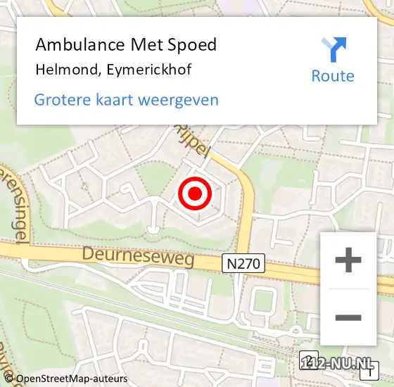Locatie op kaart van de 112 melding: Ambulance Met Spoed Naar Helmond, Eymerickhof op 16 september 2019 17:53