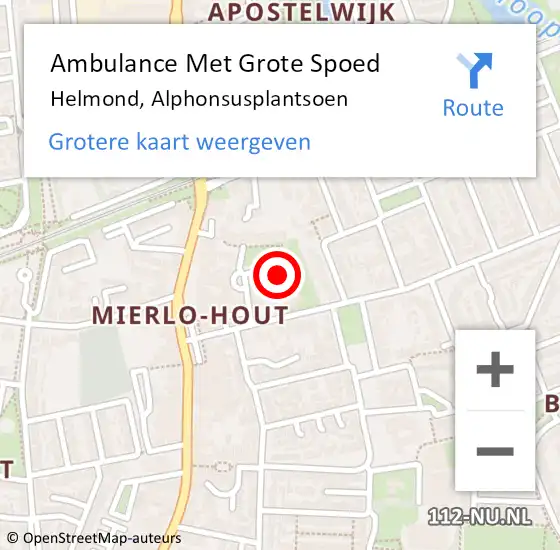 Locatie op kaart van de 112 melding: Ambulance Met Grote Spoed Naar Helmond, Alphonsusplantsoen op 16 september 2019 18:12