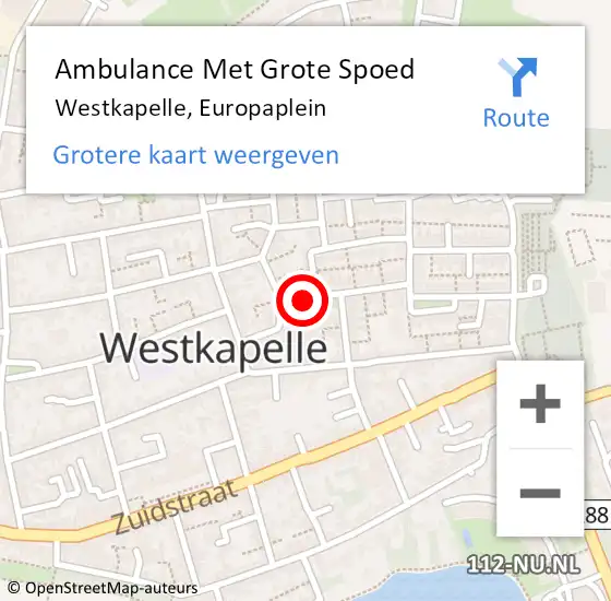 Locatie op kaart van de 112 melding: Ambulance Met Grote Spoed Naar Westkapelle, Europaplein op 16 september 2019 18:59