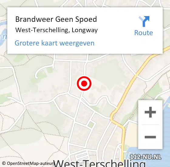 Locatie op kaart van de 112 melding: Brandweer Geen Spoed Naar West-Terschelling, Longway op 16 september 2019 19:16