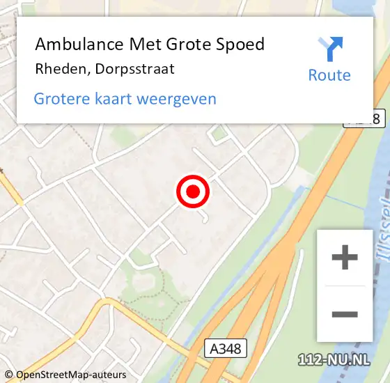 Locatie op kaart van de 112 melding: Ambulance Met Grote Spoed Naar Rheden, Dorpsstraat op 16 september 2019 19:30