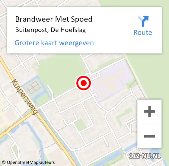 Locatie op kaart van de 112 melding: Brandweer Met Spoed Naar Buitenpost, De Hoefslag op 16 september 2019 20:17
