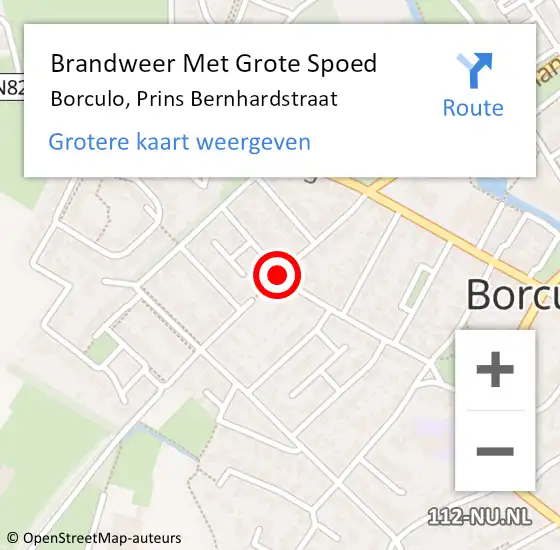 Locatie op kaart van de 112 melding: Brandweer Met Grote Spoed Naar Borculo, Prins Bernhardstraat op 16 september 2019 20:57