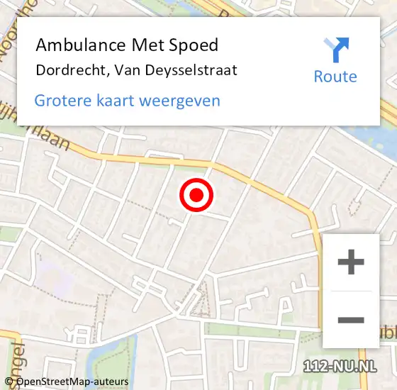 Locatie op kaart van de 112 melding: Ambulance Met Spoed Naar Dordrecht, Van Deysselstraat op 16 september 2019 22:14